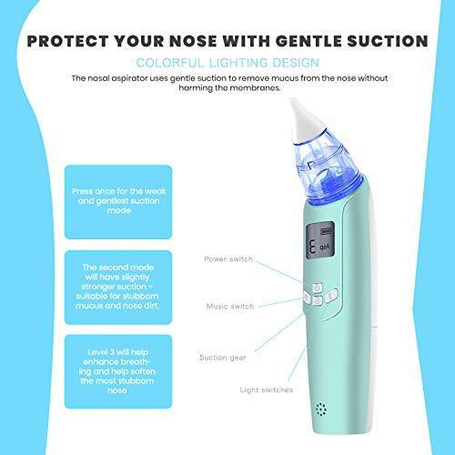 Electric Baby Nasal Aspirator – Battery Operated Nose Cleaner and Snot Sucker – Adjustable Settings and Reusable Tips with LCD Screen by Watolt