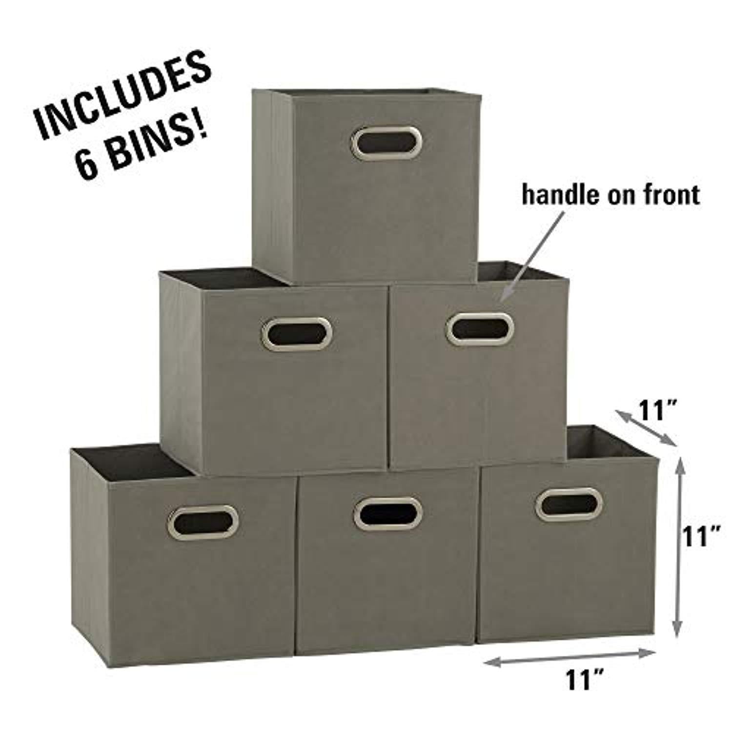 Household Essentials 84-1 Foldable Fabric Storage Bins | Set of 6 Cubby Cubes with Handles | Teafog, 6 lbs, Grey