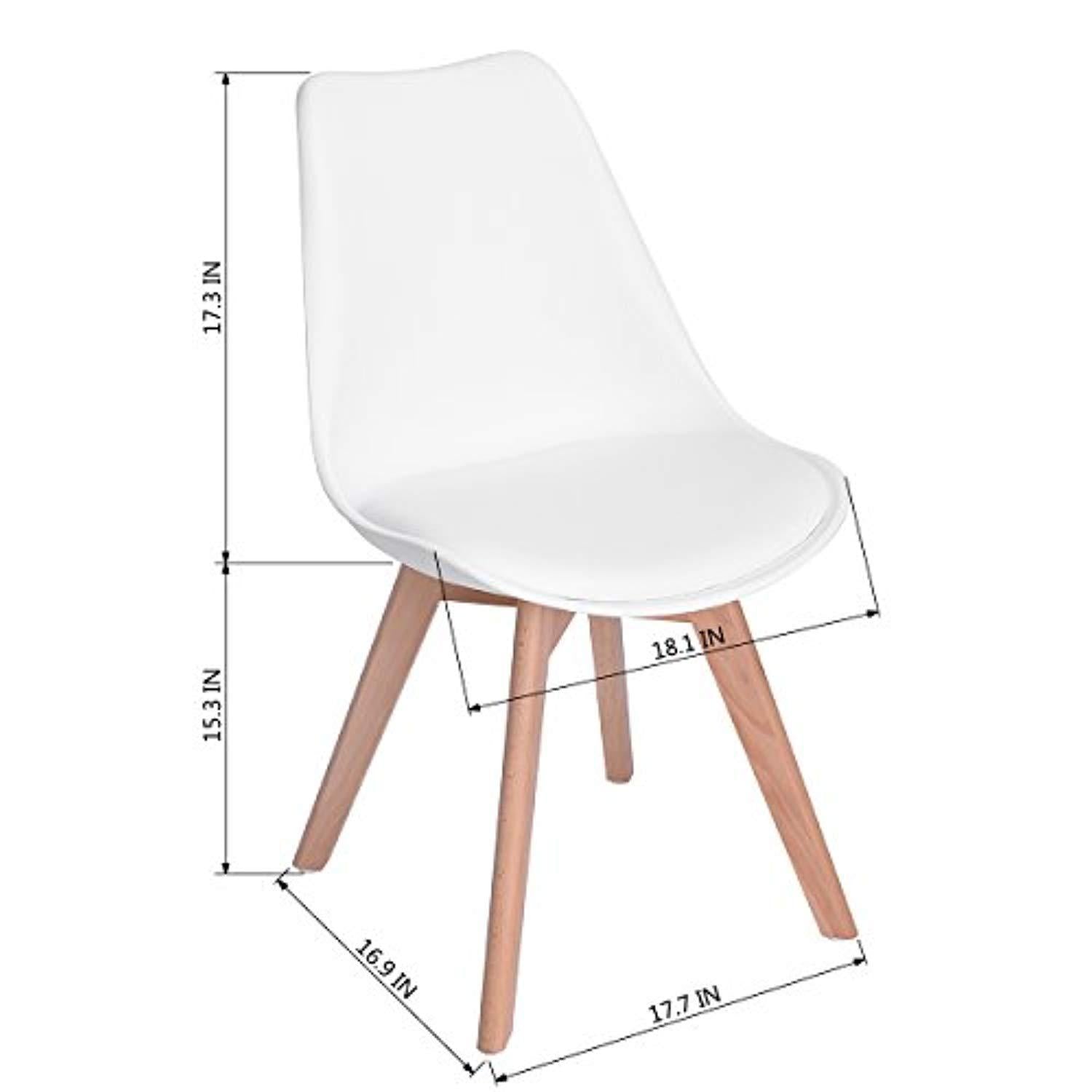 FurnitureR Set of 4 Dining Chair Tulip Natural Solid Wood Legs Design with Cushioned Pad Armless Lounge Chairs Kitchen White