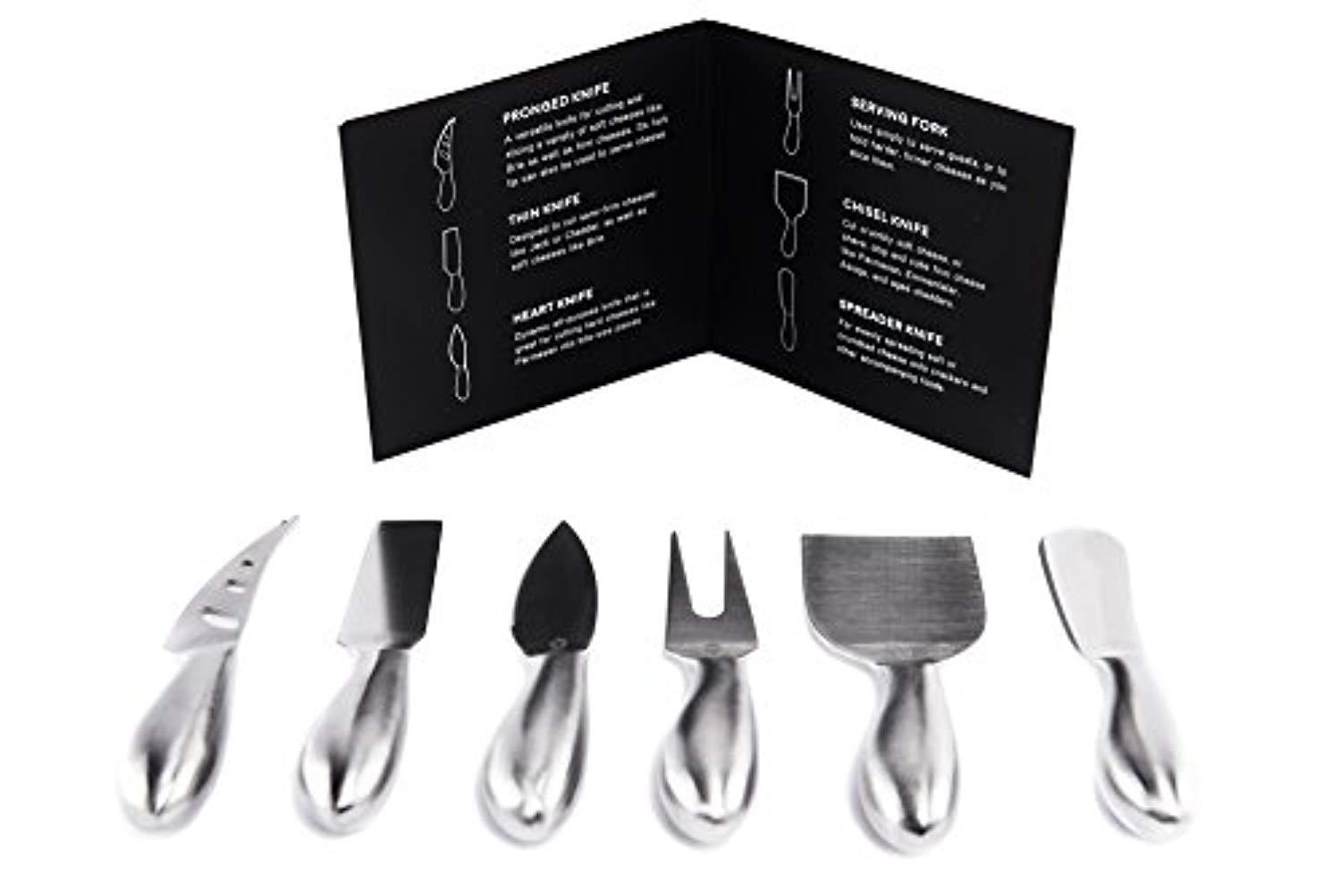 LUNAR Premium 6-Piece Cheese Knife Set - Complete Stainless Steel Cheese Knives Collection