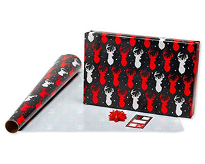 American Greetings Christmas Bulk Gift Wrapping Paper Set with Gridlines and Bows and Gift Tags; Red, Black and White, Plaid, Script, Reindeer and Snowflakes