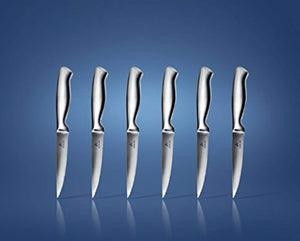 Ashlar Steak Knives Set of 6 Serrated Stainless Steel Dishwasher Safe Ideal Family Dinner Kitchen Set Premium Full Edge Serration Rust Resistant
