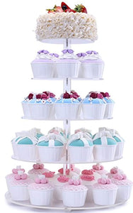 BonNoces 5 Tiers Round Acrylic Pastry Wedding Cupcake Stands Tower Tree-Cupcake Carrier-Clear Tiered Cake Stand Tall Jumbo-Round Dessert Stands-Cupcake Display Stand