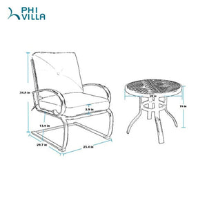 PHI VILLA Outdoor Springs Motion Chairs and Round Table Bistro Furniture Set with Red Cushioned Seats