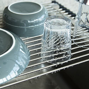 Miligore Over Sink Dish Drying Rack 21 inches x 16 inches, 304 Stainless Steel Large Sink Rack Dish Drainers Rack, Foldable, Rollable and Easy to Store, Black