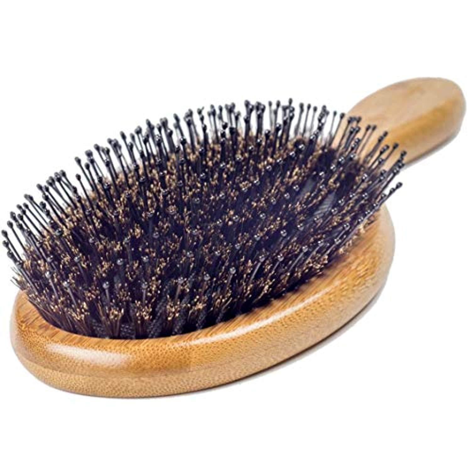 Boar Bristle Hair Brush, Natural Wild Boars Bristles Mixed with Nylon Pin, Hair Brushes For Women Men Girls Kids, Large Oval Bamboo Paddle, Massage Scalp, Stimulate...