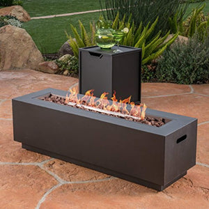 Great Deal Furniture Jasmine Outdoor Dark Grey Finish Iron Rectangular Fire Pit - 50,000 BTU