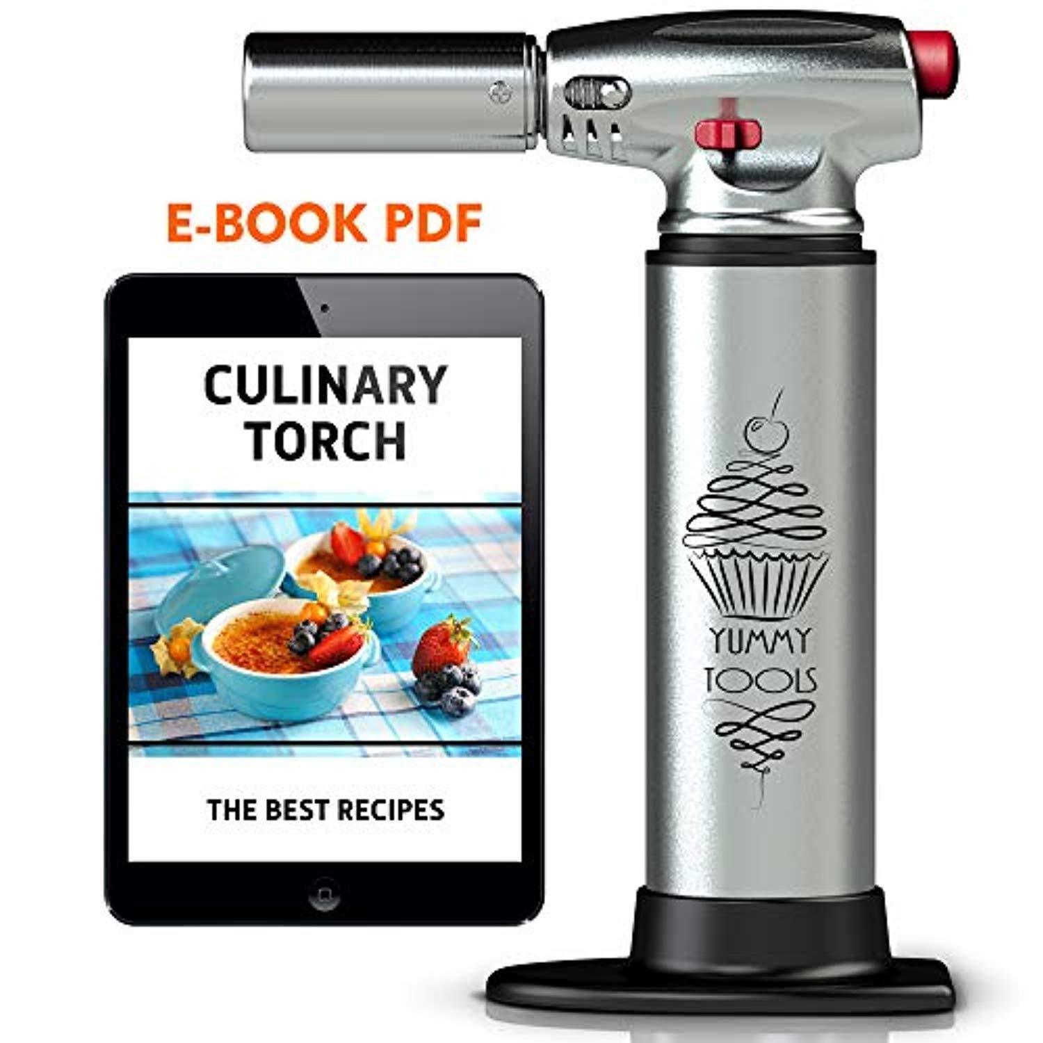 BEST CULINARY TORCH - Chef Torch for Cooking Crème Brulee - Aluminum Hand Butane Kitchen Torch - Blow Torch with Adjustable Flame - Cooking Torch - Perfect for Baking, BBQs, Crafts + Recipe eBook