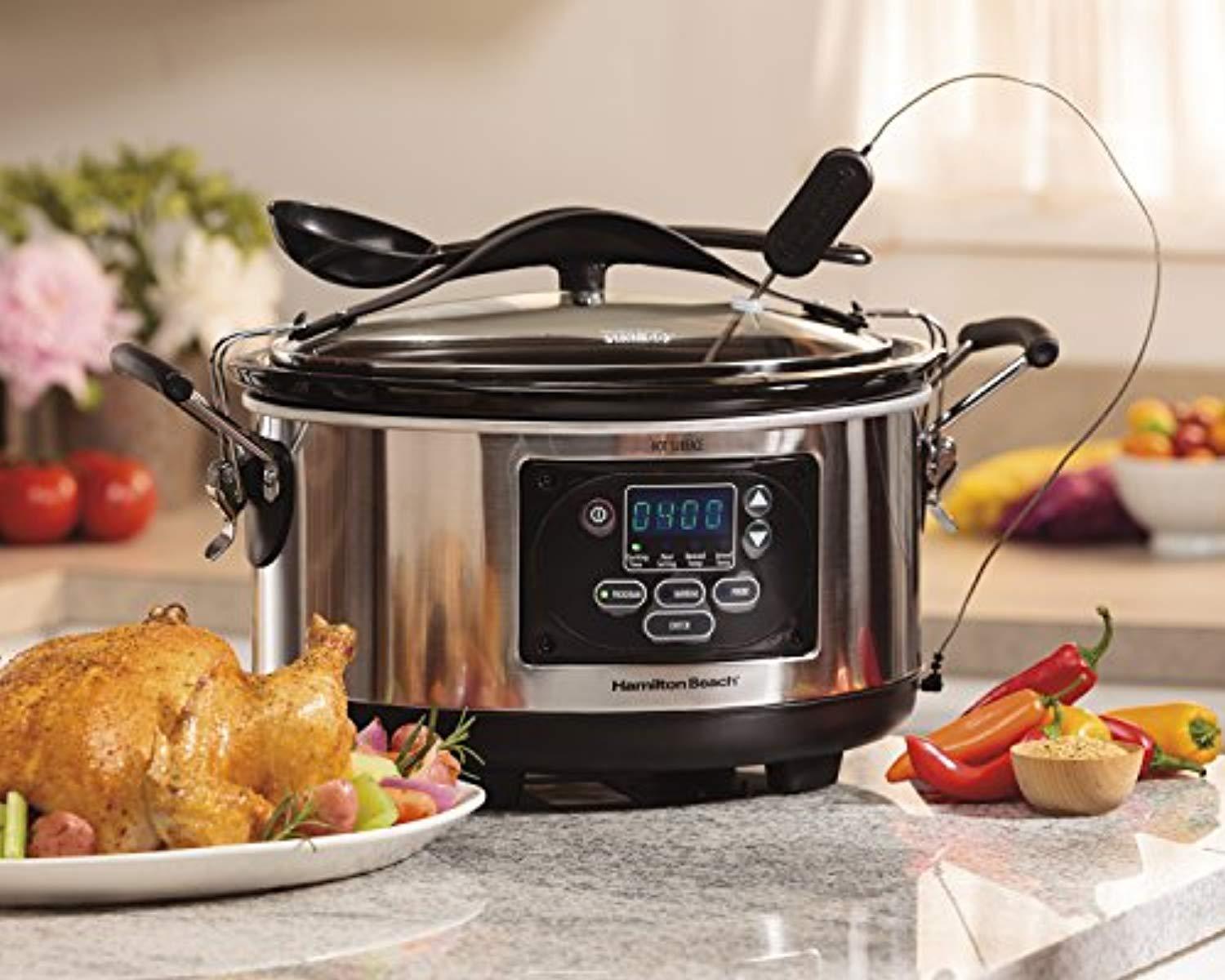 Hamilton Beach (33967A) Slow Cooker With Temperature Probe, 6 Quart, Programmable, Stainless Steel