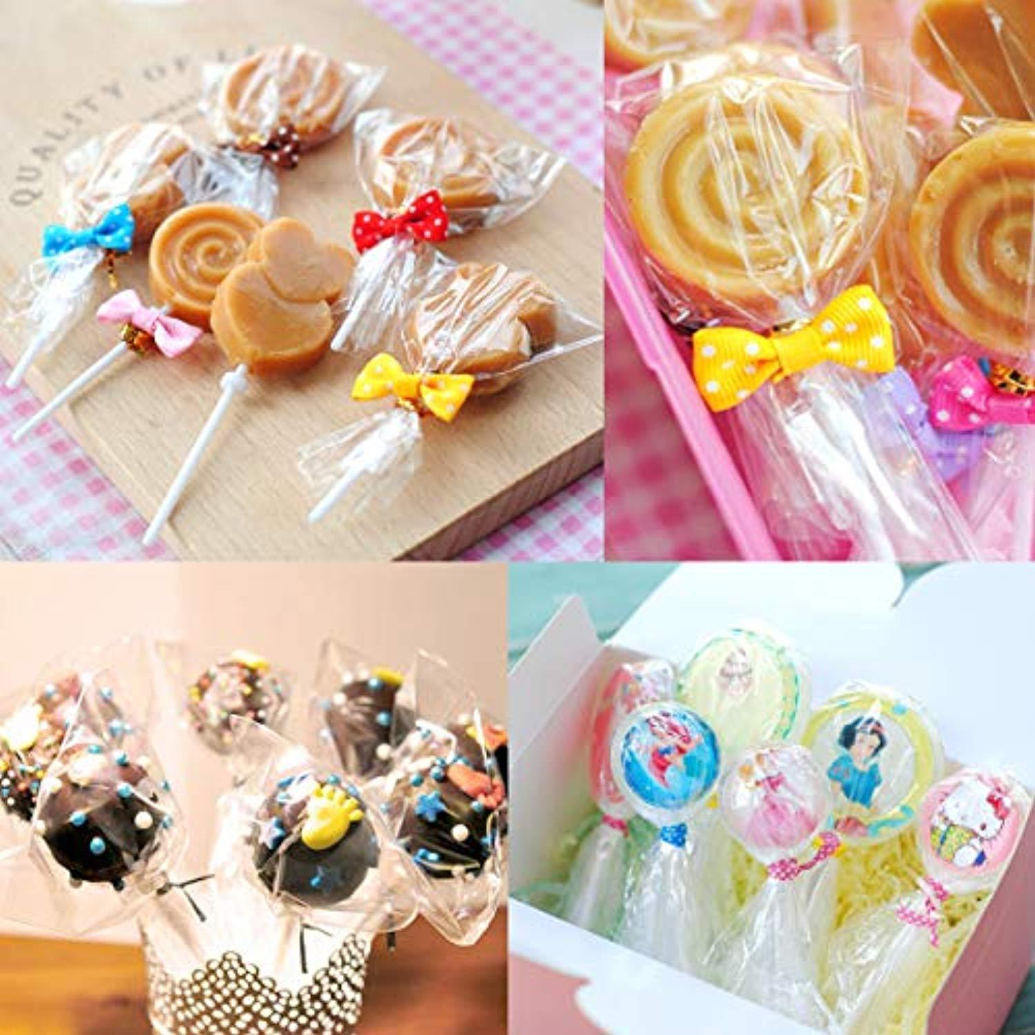 Augshy 300 Pcs Treat Bags Cello Bags 3x5" with 300 Twist Ties - 1.4 mils Thickness OPP Plastic Bags for Lollipop Candy Cake Pop Chocolate Cookie Wrapping Buffet