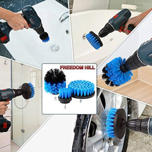 Multipurpose Drill Brush Attachment Kit - All Purpose Scrubber Cleaner for Bathroom, Kitchen, Grout, Floor Tiles, Carpet - Set of 3 Brushes, 2 Free Pairs of Non Latex Gloves Included!