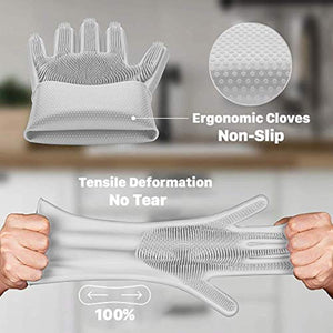 NIROLLE Reusable Silicone Dishwashing Gloves, Pair of Rubber Scrubbing Gloves for Dishes, Wash Cleaning Gloves with Sponge Scrubbers for Washing Kitchen, Bathroom, Car...