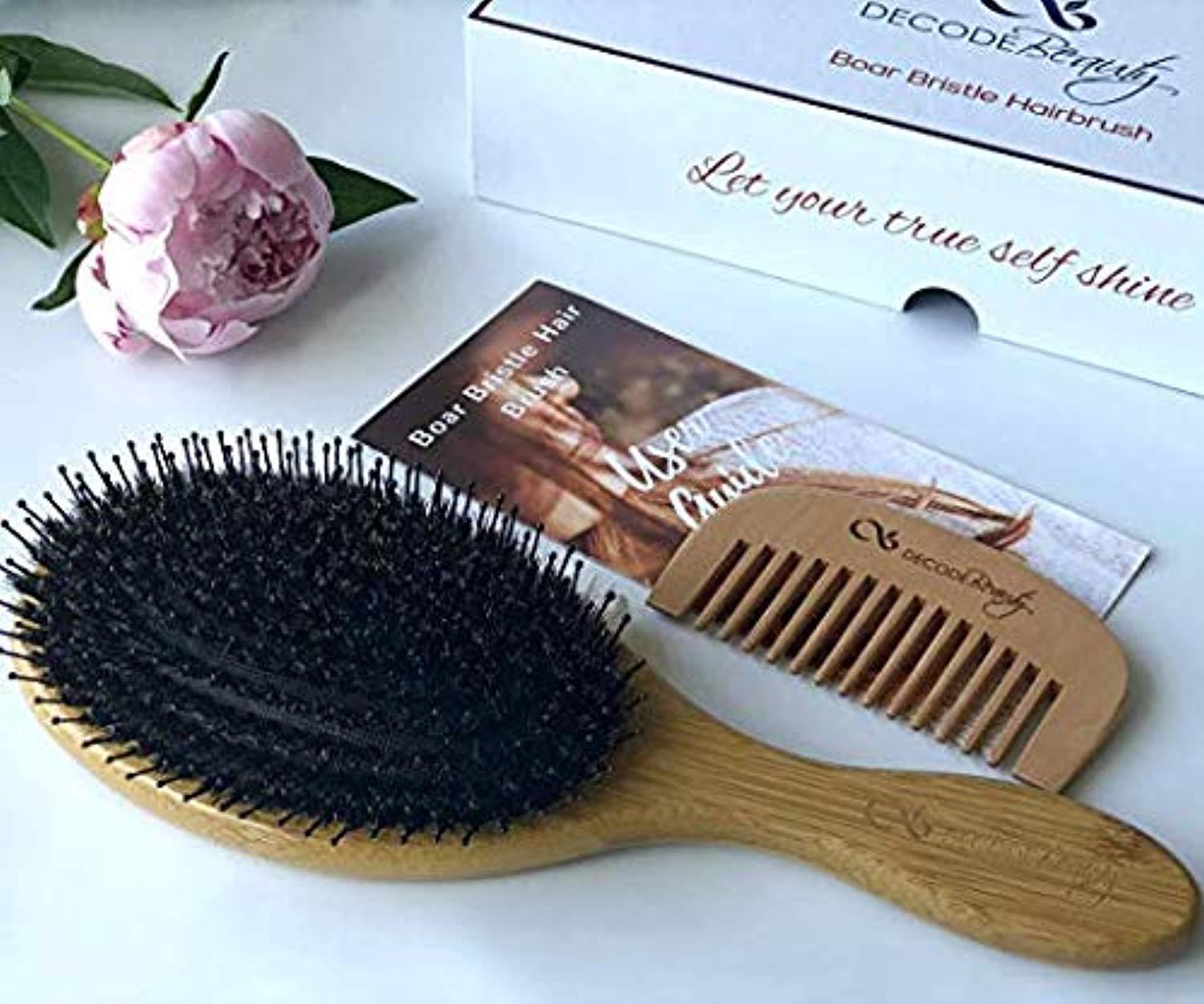 Boar Bristle Hair Brush, Natural Wild Boars Bristles Mixed with Nylon Pin, Hair Brushes For Women Men Girls Kids, Large Oval Bamboo Paddle, Massage Scalp, Stimulate...
