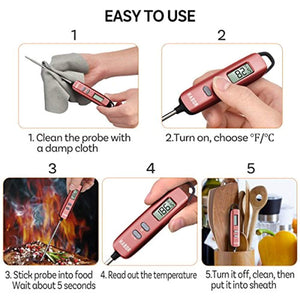 Habor Meat Thermometer, Instant Read Thermometer Digital Cooking Thermometer, Candy Thermometer with Super Long Probe for Kitchen BBQ Grill Smoker Meat Oil Milk Yogurt Temperature (Pimiento Red)
