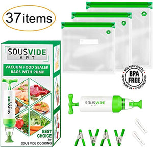 Sous Vide Bags 30 Reusable Vacuum Food Storage Bags Sous Vide Bag Kit 3 Sizes BPA Free (Premium)