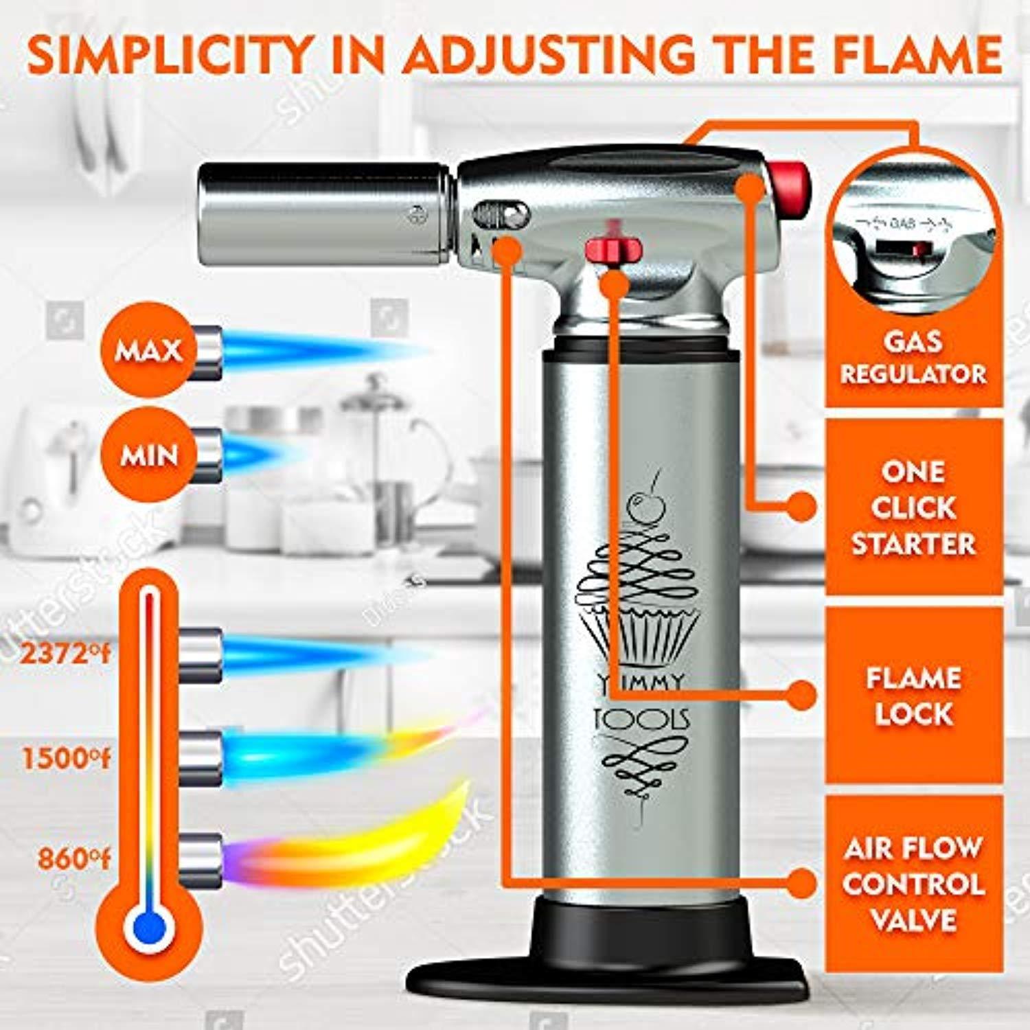 BEST CULINARY TORCH - Chef Torch for Cooking Crème Brulee - Aluminum Hand Butane Kitchen Torch - Blow Torch with Adjustable Flame - Cooking Torch - Perfect for Baking, BBQs, Crafts + Recipe eBook