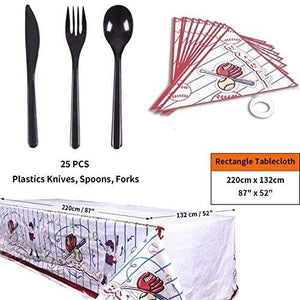 Duocute Soccer Party Supplies 177PCS Sports Theme Children Birthday Disposable Dinnerware Set Includes Plates, 12oz Cups, Napkins, Spoons, Forks, Knives, Tablecloth and Banner, Serves 25