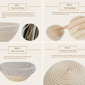 5" Round Banneton Proofing Basket,Natural Rattan Made,Brotform Dough Bowl for Small Bread Making,Home Bakers and Recipe Used,Rising Dough Baskets Set Includes Cloth Liner(2 Pcs) by XUANNIAO
