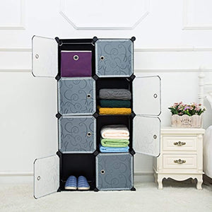 C&AHOME 8 Cube Storage Organizer Toy Rack Cabinet Wardrobe DIY Black Closet with White Doors