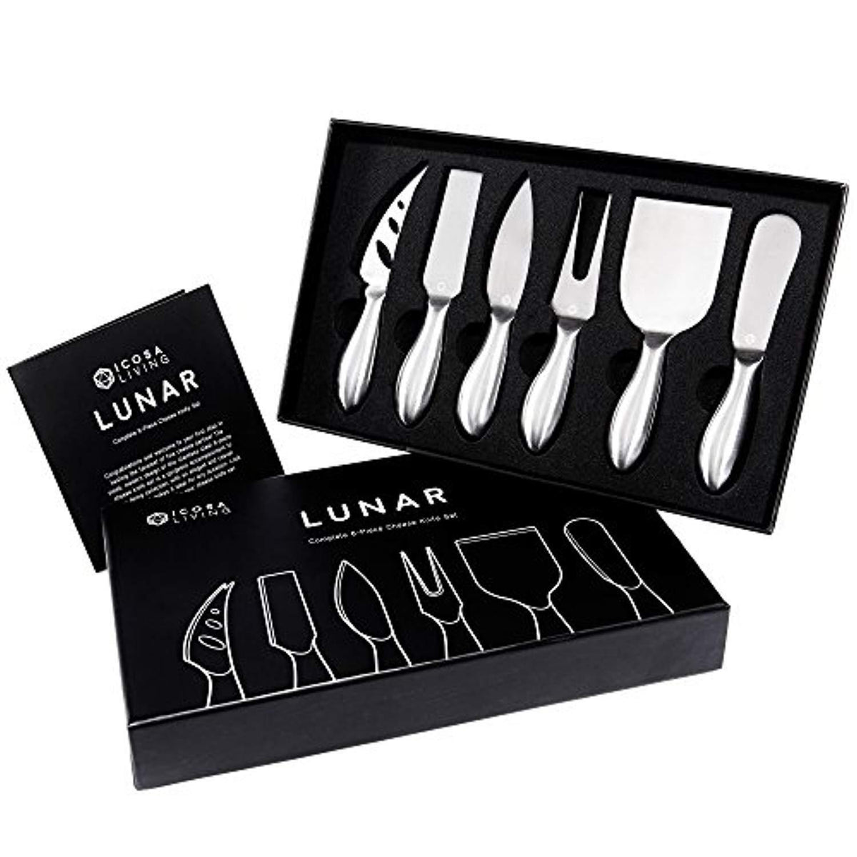 LUNAR Premium 6-Piece Cheese Knife Set - Complete Stainless Steel Chee ...