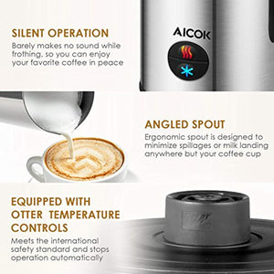 Aicok Milk Frother, Milk Steamer with New Foam Density Feature, Electric Milk Frother and Warmer for Latte, Cappuccino, Hot Chocolate (FDA Approved)