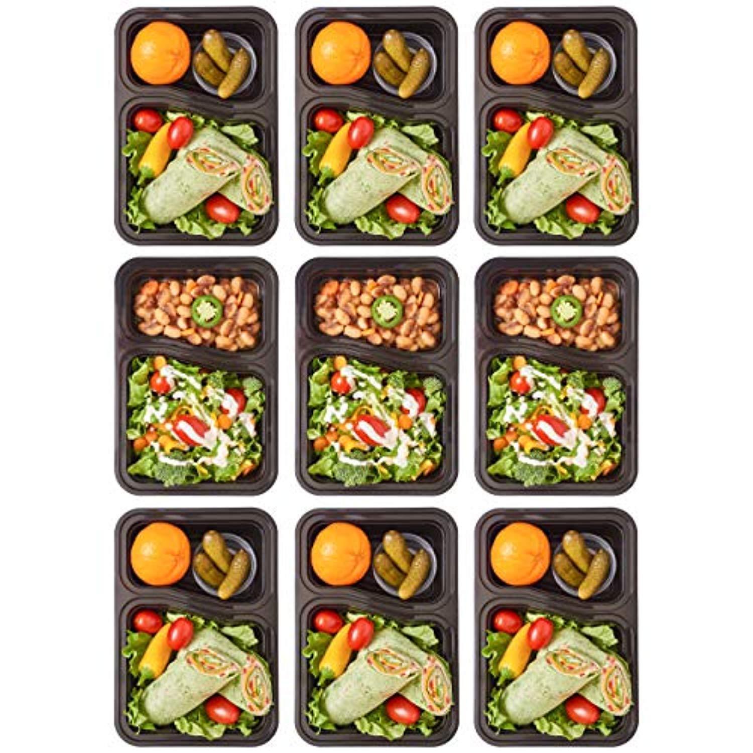 Durahome - Meal Prep Containers, 10-Pack 2 Compartment, BPA Free Food Storage Container with Lids, Portion Control, 30oz.
