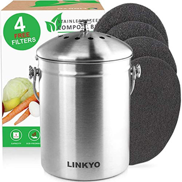 Utopia Kitchen Stainless Steel Compost Bin for Countertop - 1.3