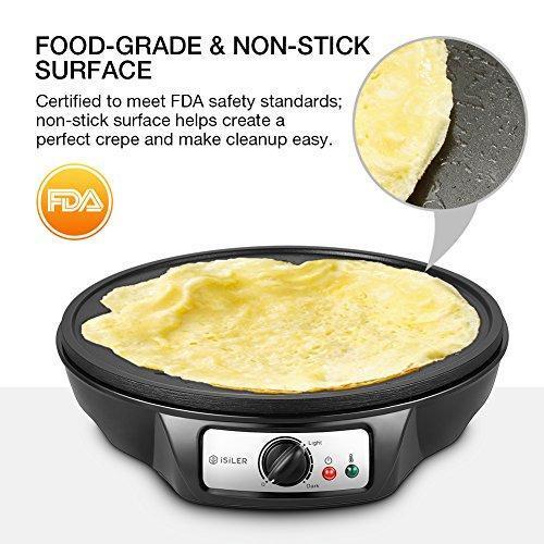 Electric Crepe Maker, iSiLER Nonstick Electric Pancakes Maker Griddle, 12 inches Electric Crepe Pan with Batter Spreader and Wooden Spatula, Precise Temperature Control for Roti, Tortilla, Eggs, BBQ