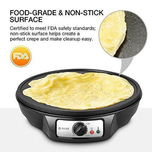Electric Crepe Maker, iSiLER Nonstick Electric Pancakes Maker Griddle, 12 inches Electric Crepe Pan with Batter Spreader and Wooden Spatula, Precise Temperature Control for Roti, Tortilla, Eggs, BBQ