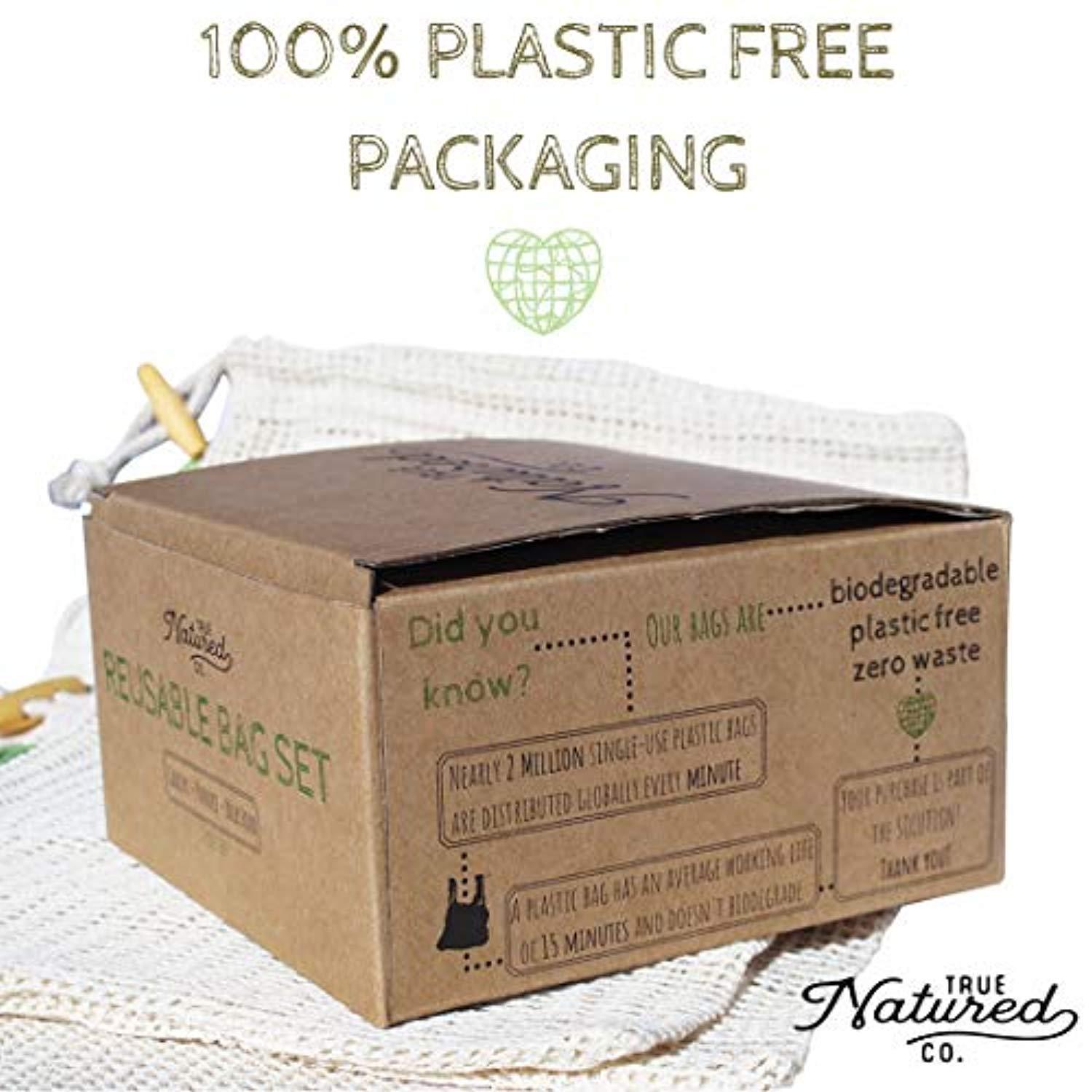 Reusable Produce Bags for Grocery Shopping - (7) Zero Waste Washable Cotton Bulk Food & Mesh Produce Bags w/Drawstring