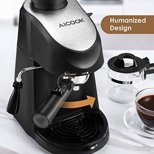 Espresso Machine, Aicook 3.5Bar Espresso Coffee Maker, Espresso and Cappuccino Machine with Milk Frother, Espresso Maker with Steamer, Black