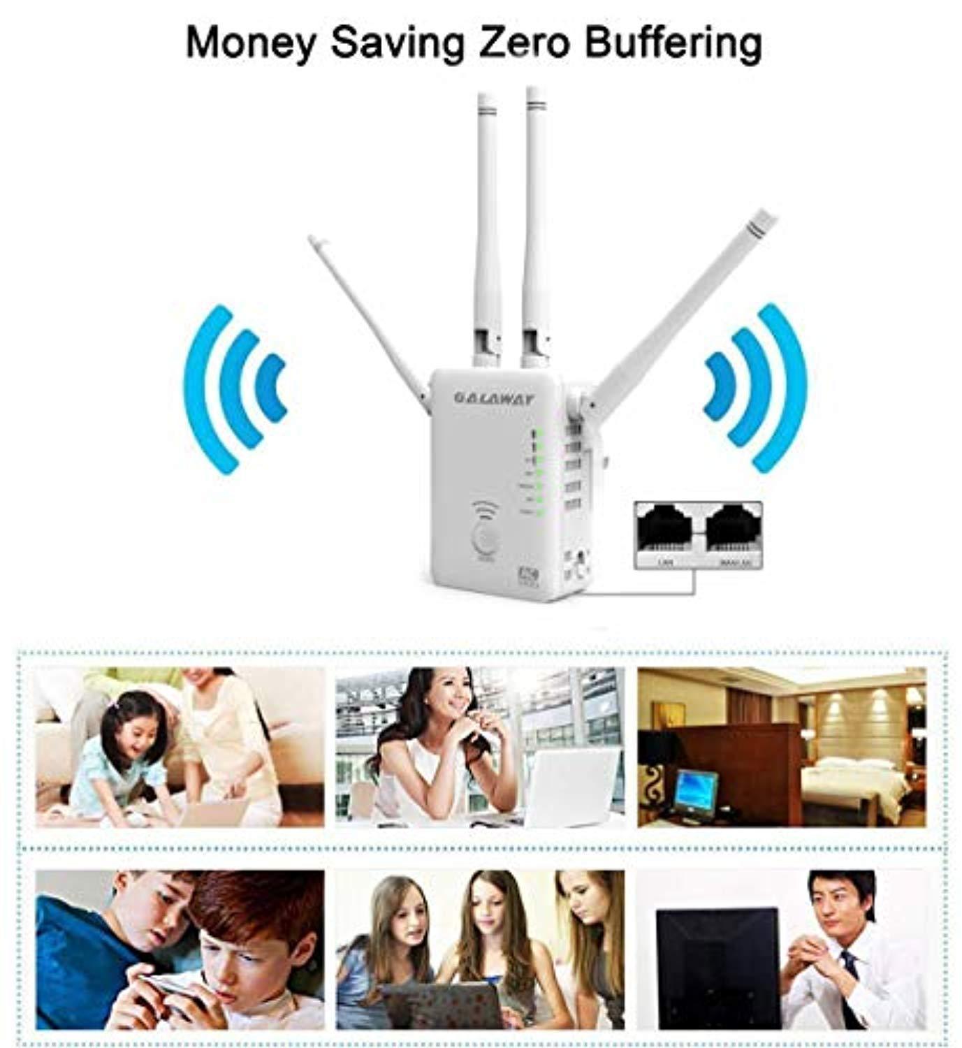 GALAWAY 1200Mbps WiFi Range Extender 2.4GHz and 5GHz Signal Extenders Internet Booster 360 Degree  Wifi Booster Signal Amplifier with 4 Antennas