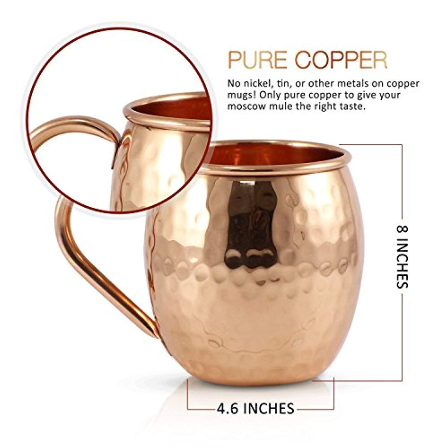 Mule Science Moscow Mule Copper Mugs - Set of 4 - 100% HANDCRAFTED - Pure Solid Copper Mugs 16 oz Gift Set with BONUS: Highest Quality Cocktail Copper Straws, Coasters and Shot Glass!