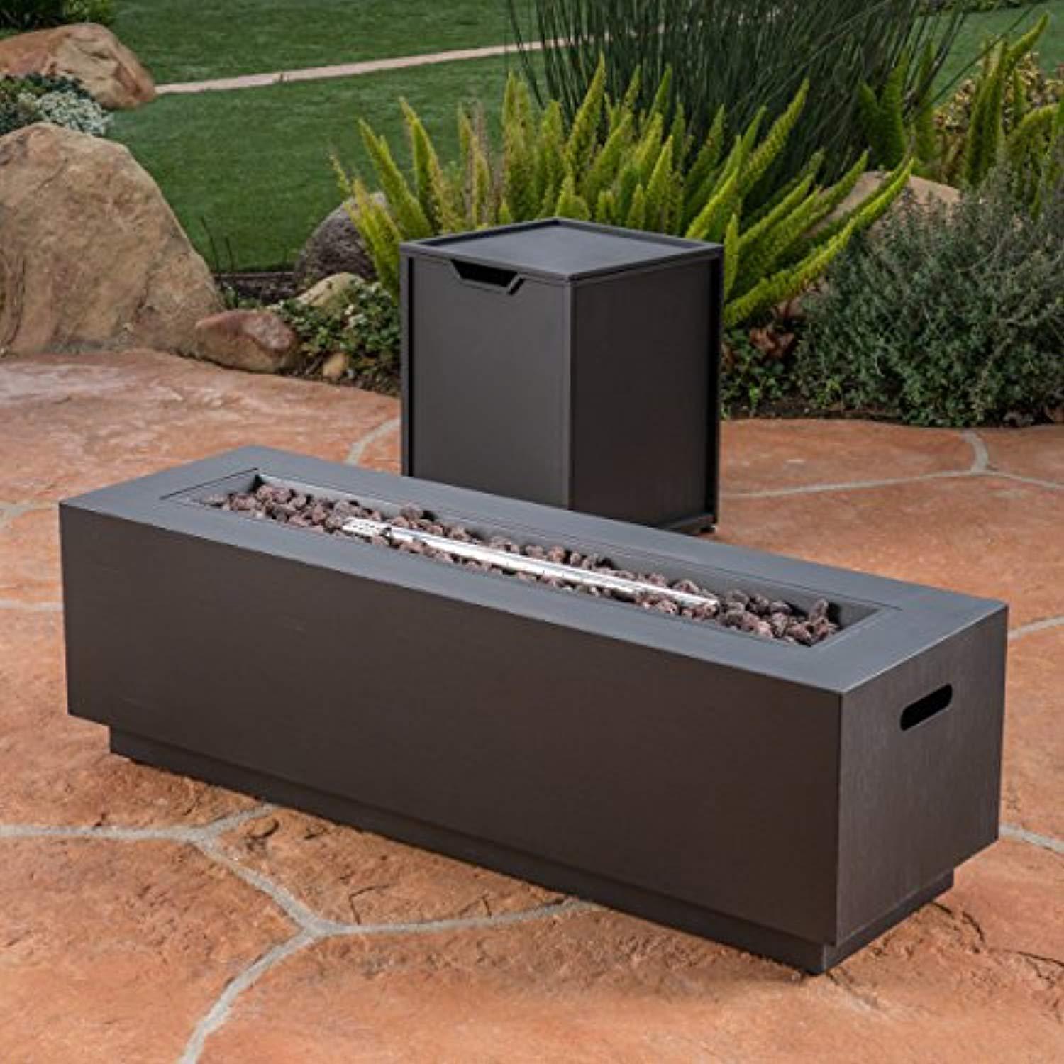 Great Deal Furniture Jasmine Outdoor Dark Grey Finish Iron Rectangular Fire Pit - 50,000 BTU