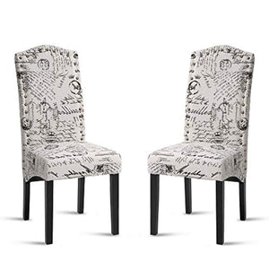Merax Script Fabric Accent Chair Dining Room Chair with Solid Wood Legs, Beige,Set of 2
