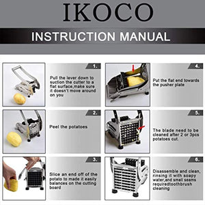 IKOCO French Fry Cutter Homemade Potato Chip Chipper with 2 Thickness Adjustable Stainless Steel Blades and Non-Slip Suction