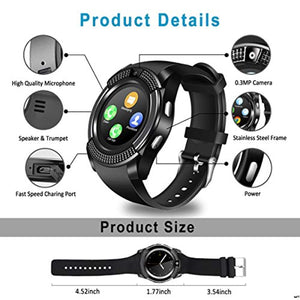 Smart Watch,Bluetooth Smartwatch Touch Screen Wrist Watch with Camera/SIM Card Slot,Waterproof Phone Smart Watch Sports Fitness Tracker Compatible Android Phone iOS Phones (V8-Black)