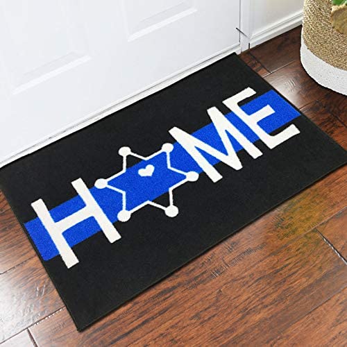 HOME DEPUTY Sheriff Star Thin Blue Line Police Support Novelty Carpet Nylon Indoor Welcome Entrance Mat Approx. 2' x 3' Surged Edge Made in The USA