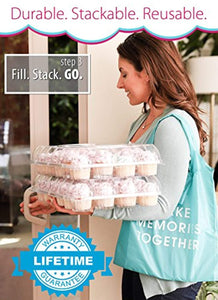 (6 Pack) Fill'nGo Carrier Holds 24 Standard Cupcakes - Ultra Sturdy Cupcake Boxes | Tall Dome Detachable Lid | Clear Plastic Disposable Containers | Storage Tray | Travel Holder | Also Regular Muffins