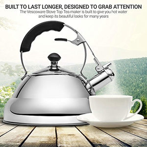 Tea Kettle for Stovetop - Whistling Teapot for Induction Stove Top - 3L Rust Resistant Quick Boiling Stainless Steel Whistle Pot plus Loose Tea Maker Infuser by Vescoware