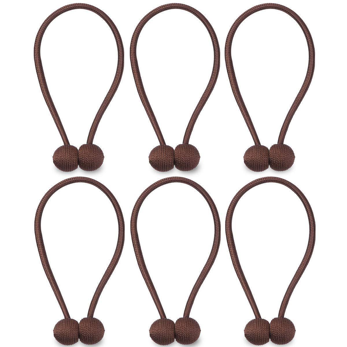 HUYIJJH Curtain Tiebacks Magnetic, Drape Holders Holdbacks Decorative Weave Rope Clips Window Sheer Blackout Panels Home Office, Beige (Pack of 6) by NZQXJXZ