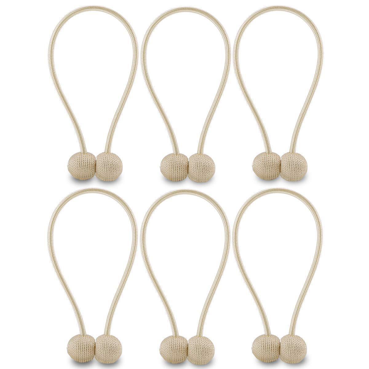 HUYIJJH Curtain Tiebacks Magnetic, Drape Holders Holdbacks Decorative Weave Rope Clips Window Sheer Blackout Panels Home Office, Beige (Pack of 6) by NZQXJXZ
