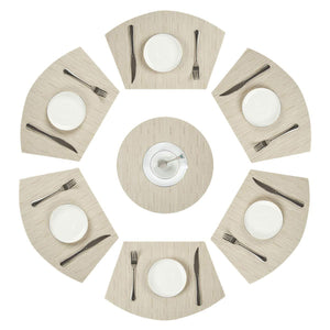 PAUWER Grey Round Table Placemats Set of 7 Wedge and Round Placemats Set for Round Dining Table Washable Woven Vinyl Placemats Set