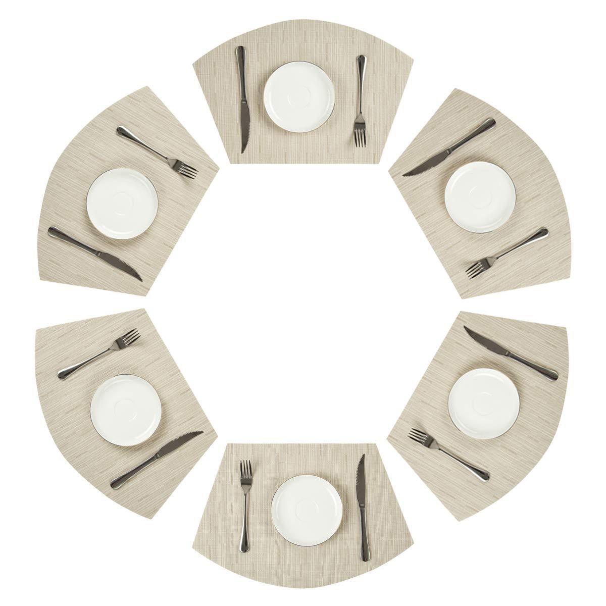 PAUWER Grey Round Table Placemats Set of 7 Wedge and Round Placemats Set for Round Dining Table Washable Woven Vinyl Placemats Set