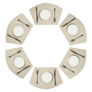PAUWER Grey Round Table Placemats Set of 7 Wedge and Round Placemats Set for Round Dining Table Washable Woven Vinyl Placemats Set