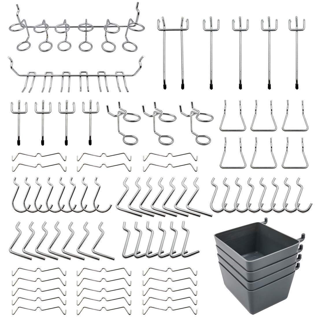 Pegboard Hooks Assortment with Pegboard Bins, Peg Locks, for Organizing Tools, 80 Piece by FRIMOONY