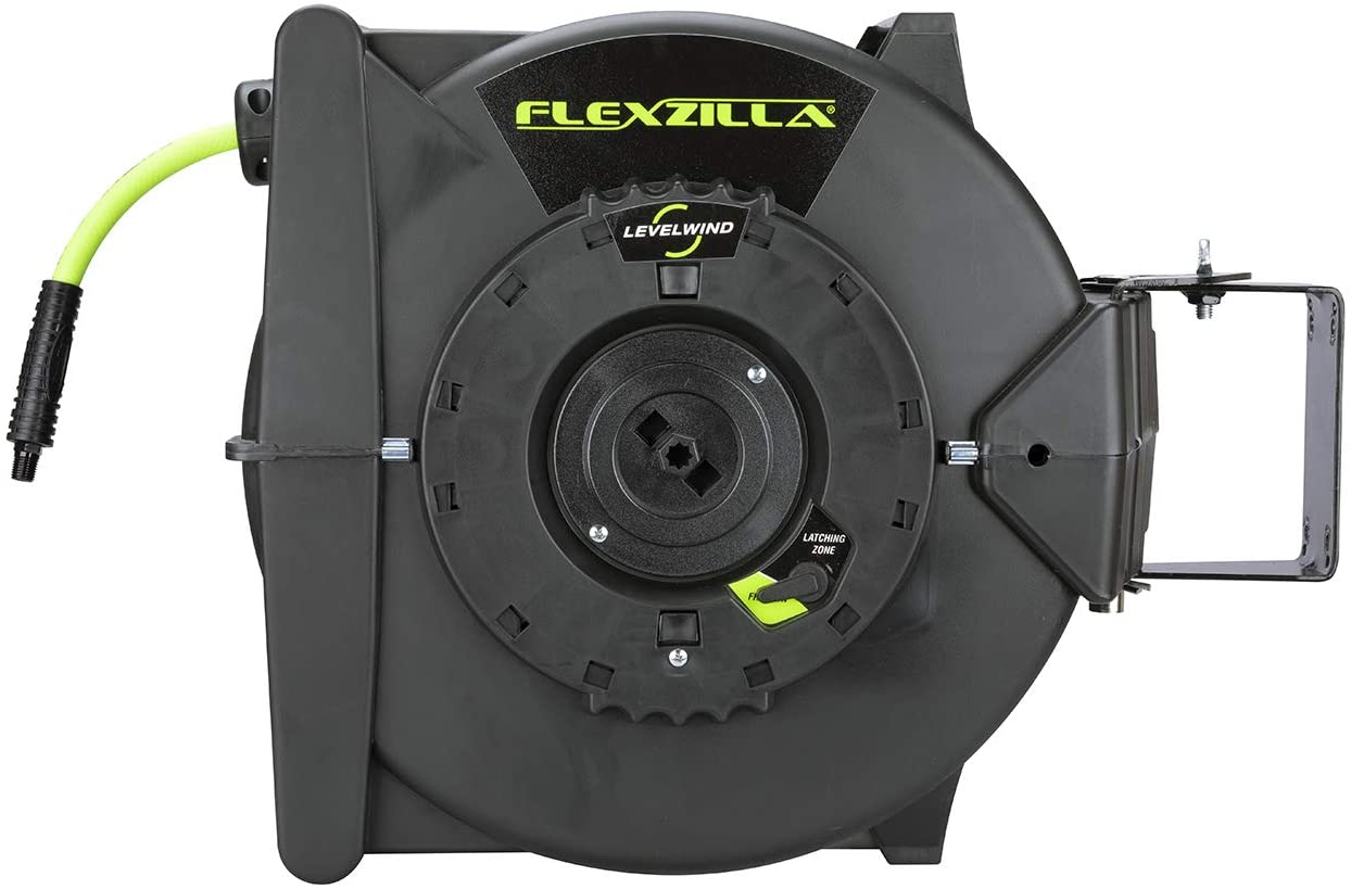 Flexzilla Levelwind Retractable Air Hose Reel, 3/8 in. x 50 ft, Heavy Duty, Lightweight, Hybrid, ZillaGreen - L8305FZ