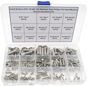 HVAZI #2-56 UNC Stainless Steel Phillips Flat Head Machine Screws Nuts Assortment Kit