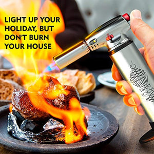 BEST CULINARY TORCH - Chef Torch for Cooking Crème Brulee - Aluminum Hand Butane Kitchen Torch - Blow Torch with Adjustable Flame - Cooking Torch - Perfect for Baking, BBQs, Crafts + Recipe eBook