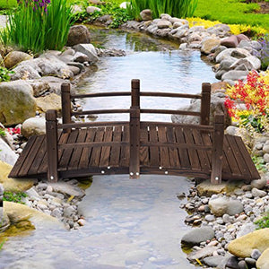 Outsunny 5' Wooden Rustic Arched Garden Bridge with Railings - Stained Wood